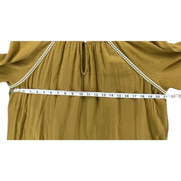 Old Navy Blouse Women L Golden Brown Relaxed Embroidered Stitch Boho Cottage Top - Picture 7 of 14